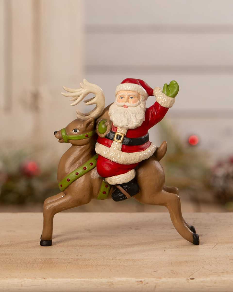 Retro Santa Riding Reindeer Christmas Figurine